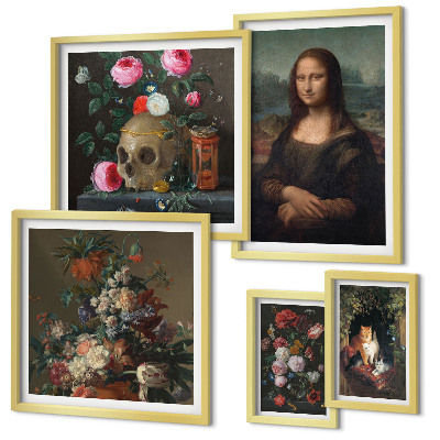 Ensemble de 5 tableaux Portraits floraux vintage