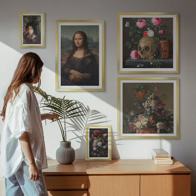 Ensemble de 5 tableaux Portraits floraux vintage