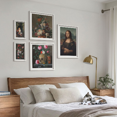 Ensemble de 5 tableaux Portraits floraux vintage
