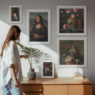 Ensemble de 5 tableaux Portraits floraux vintage