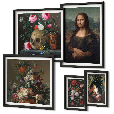 Ensemble de 5 tableaux Portraits floraux vintage