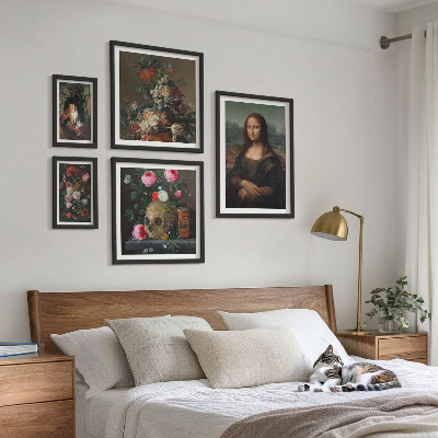Ensemble de 5 tableaux Portraits floraux vintage