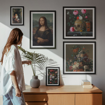 Ensemble de 5 tableaux Portraits floraux vintage