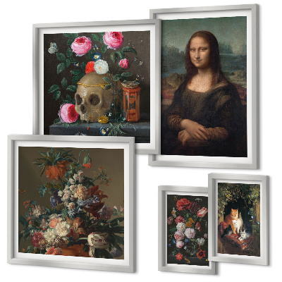 Ensemble de 5 tableaux Portraits floraux vintage