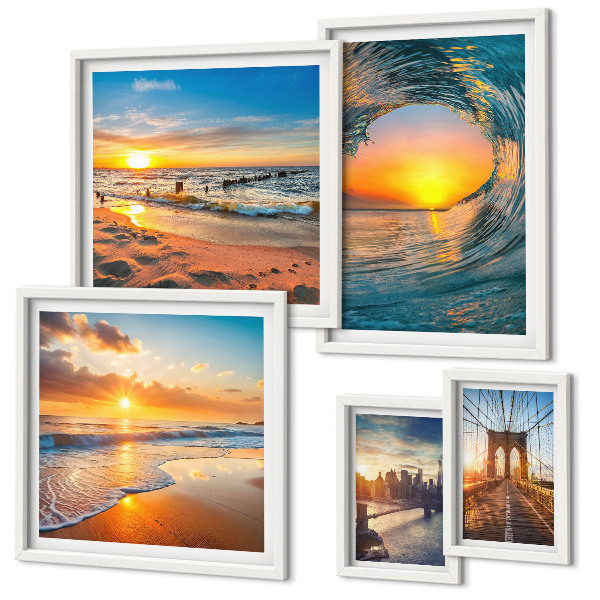 Tableau de décoration murale Couchers de soleil sur la mer, ponts de la ville