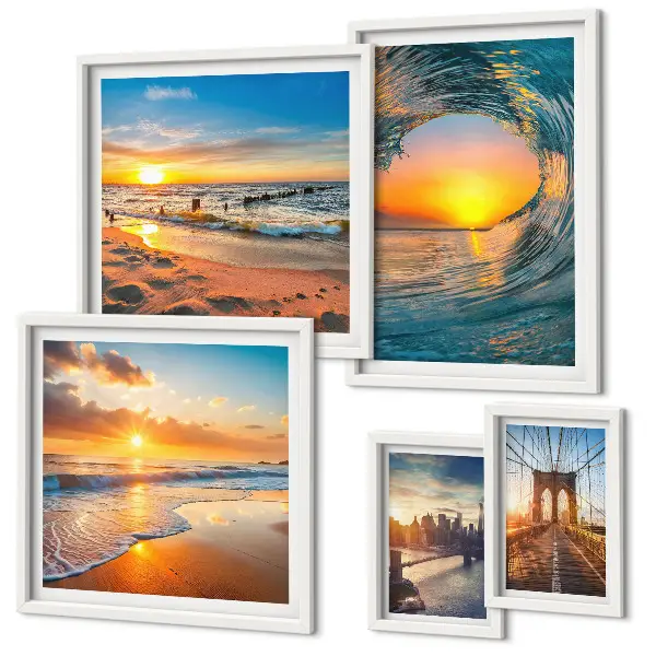 Tableau de décoration murale représentant des couchers de soleil sur la mer et des ponts de ville
