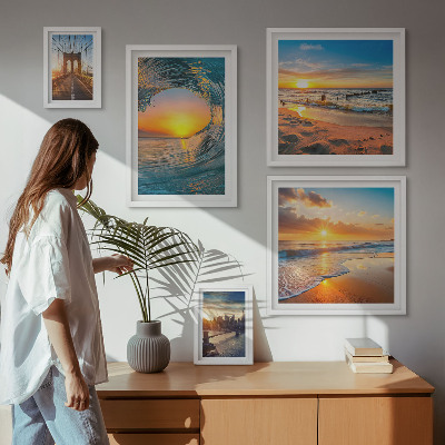 Tableau de décoration murale Couchers de soleil sur la mer, ponts de la ville