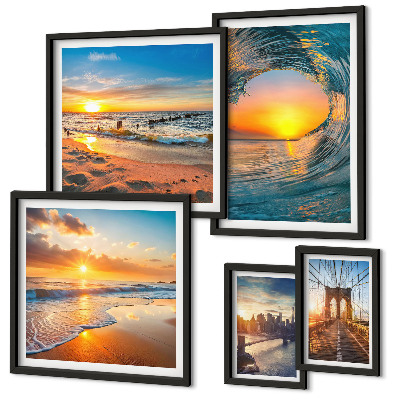 Tableau de décoration murale Couchers de soleil sur la mer, ponts de la ville