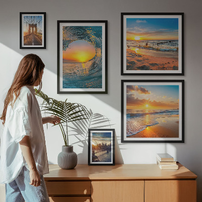 Tableau de décoration murale Couchers de soleil sur la mer, ponts de la ville