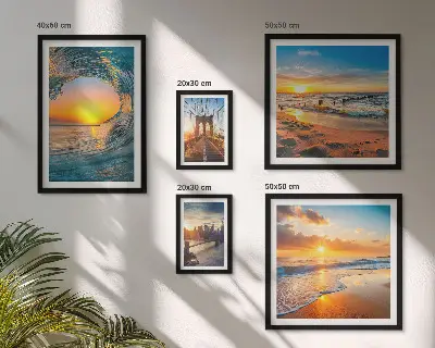 Tableau de décoration murale représentant des couchers de soleil sur la mer et des ponts de ville