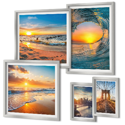 Tableau de décoration murale Couchers de soleil sur la mer, ponts de la ville