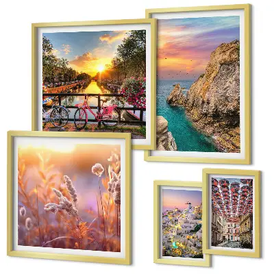 Lot de tableaux encadrés représentant des paysages côtiers d'Europe
