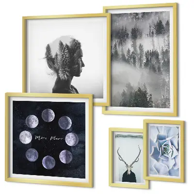 Ensemble de 5 tableaux motifs de forêt naturelle