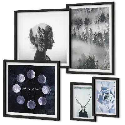 Ensemble de 5 tableaux motifs de forêt naturelle