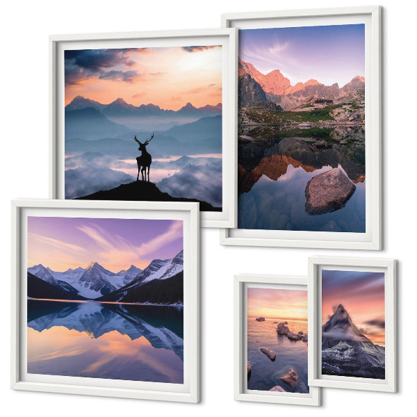 Lot de tableaux encadrés Reflets du coucher de soleil sur les montagnes