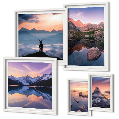 Lot de tableaux encadrés Reflets du coucher de soleil sur les montagnes