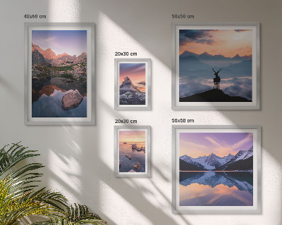 Lot de tableaux encadrés Reflets du coucher de soleil sur les montagnes