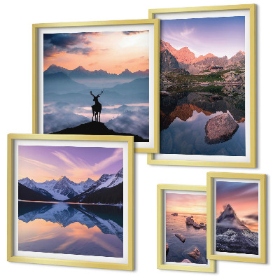 Lot de tableaux encadrés Reflets du coucher de soleil sur les montagnes