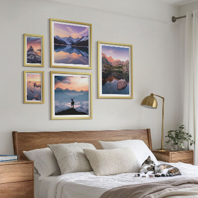 Lot de tableaux encadrés Reflets du coucher de soleil sur les montagnes
