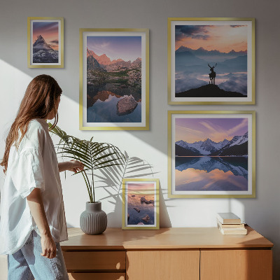 Lot de tableaux encadrés Reflets du coucher de soleil sur les montagnes