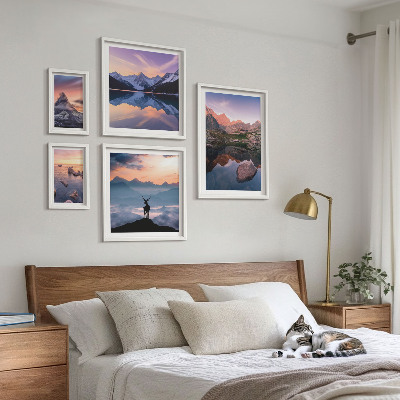 Lot de tableaux encadrés Reflets du coucher de soleil sur les montagnes