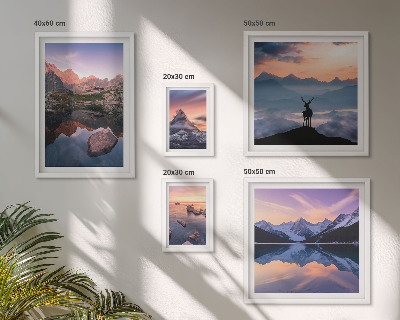 Lot de tableaux encadrés Reflets du coucher de soleil sur les montagnes