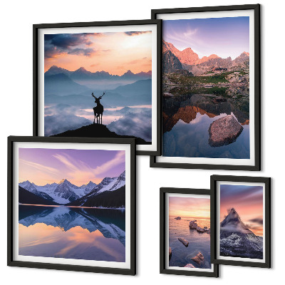 Lot de tableaux encadrés Reflets du coucher de soleil sur les montagnes