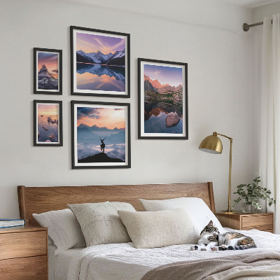 Lot de tableaux encadrés Reflets du coucher de soleil sur les montagnes