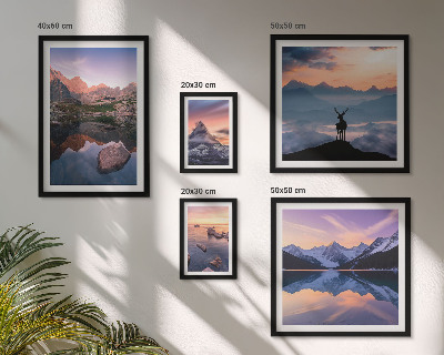 Lot de tableaux encadrés Reflets du coucher de soleil sur les montagnes