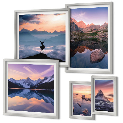 Lot de tableaux encadrés Reflets du coucher de soleil sur les montagnes