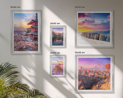 Ensemble de 5 tableaux Montagnes et fleurs d'Asie