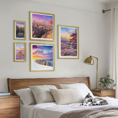 Ensemble de 5 tableaux Montagnes et fleurs d'Asie