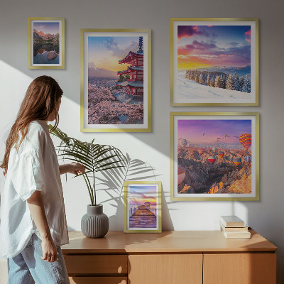 Ensemble de 5 tableaux Montagnes et fleurs d'Asie