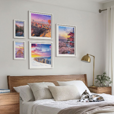 Ensemble de 5 tableaux Montagnes et fleurs d'Asie