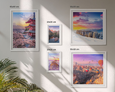 Ensemble de 5 tableaux Montagnes et fleurs d'Asie
