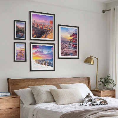 Ensemble de 5 tableaux Montagnes et fleurs d'Asie