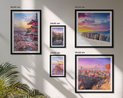 Ensemble de 5 tableaux Montagnes et fleurs d'Asie