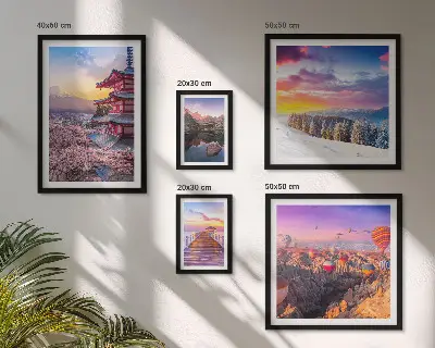Ensemble de 5 tableaux représentant des montagnes et des fleurs d'Asie