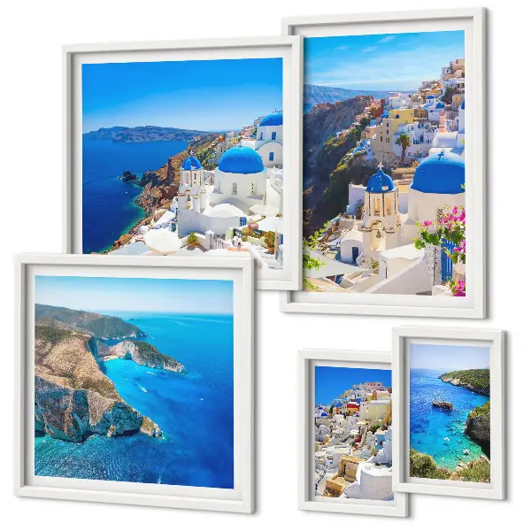 Tableau de décoration murale représentant les îles grecques aux dômes bleus