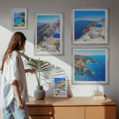 Tableau de décoration murale Îles grecques dômes bleus
