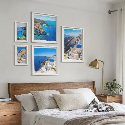 Tableau de décoration murale représentant les îles grecques aux dômes bleus