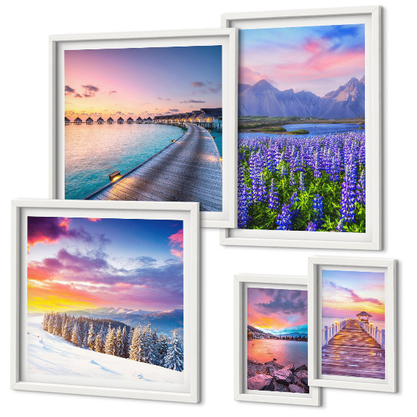 Ensemble de 5 tableaux Paysages, nature, montagnes, vues
