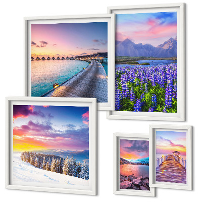 Ensemble de 5 tableaux Paysages, nature, montagnes, vues