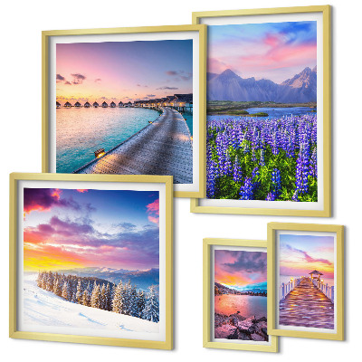 Ensemble de 5 tableaux Paysages, nature, montagnes, vues