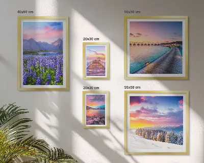 Ensemble de 5 tableaux représentant des paysages de nature et de montagnes