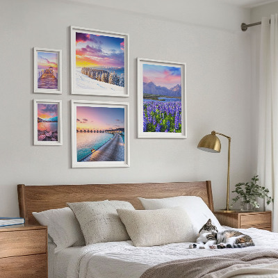 Ensemble de 5 tableaux Paysages, nature, montagnes, vues