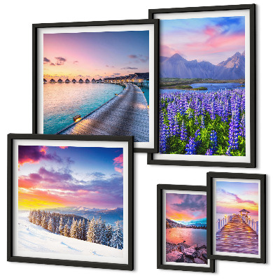 Ensemble de 5 tableaux Paysages, nature, montagnes, vues