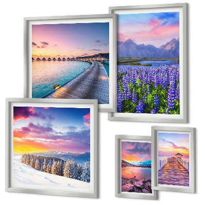 Ensemble de 5 tableaux Paysages, nature, montagnes, vues