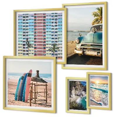 Ensemble de 5 tableaux représentant des paysages de plage élégants