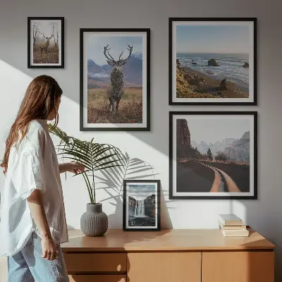 Lot de tableaux encadrés représentant des paysages d'animaux sauvages dans la nature